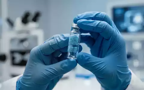 Nahaufnahme der Hände eines Wissenschaftlers in blauen Handschuhen, die eine Glasphiole in einem sterilen Labor halten. - Foto: über boerse-global.de