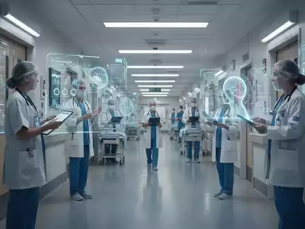 NHS staff using AI tools in a modern hospital setting, symbolizing technological integration and efficiency in healthcare. - Foto: über boerse-global.de