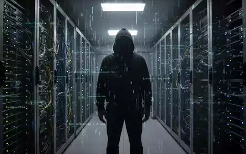 A shadowy figure in a server room, surrounded by glowing server racks and digital data streams, symbolizing a hidden cyber intrusion. - Foto: über boerse-global.de