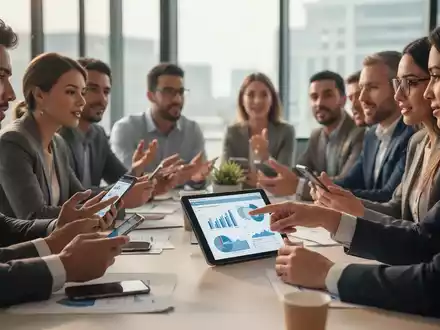 Menschen arbeiten an Laptops und Tablets in einem modernen Büro, das Digitalisierung und neue Arbeitsweisen symbolisiert. - Foto: über boerse-global.de