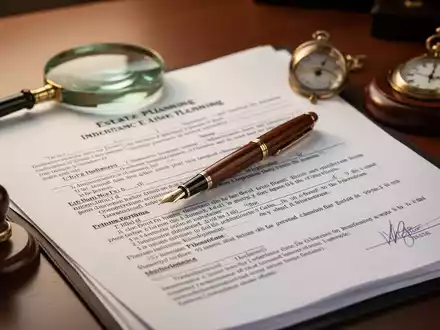 Ein Notariatstisch mit einem Füllfederhalter auf Erbschaftsdokumenten, ergänzt durch eine Lupe, ein Siegel und eine Taschenuhr. - Foto: über boerse-global.de