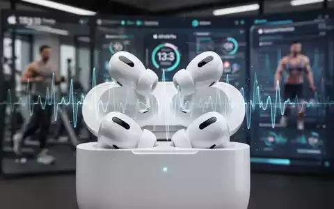 Apple AirPods Pro 3 earbuds in their charging case, with a subtle digital heart rate graphic, symbolizing health tech integration. - Foto: über boerse-global.de