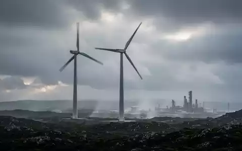 Eine einzelne, moderne Windturbine vor einem dramatischen, bewölkten Himmel, ihre Flügel drehen sich langsam. - Foto: über boerse-global.de