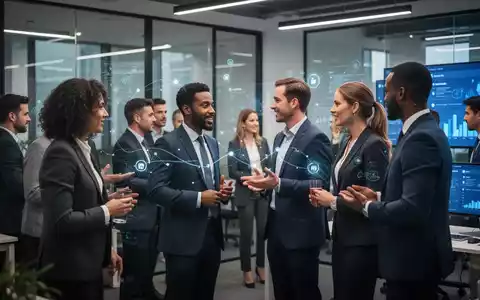 Geschäftsleute vernetzen sich in einem modernen Büro, symbolisiert durch digitale und persönliche Interaktionen. Schwerpunkt auf strategischer Jobsuche. - Foto: über boerse-global.de