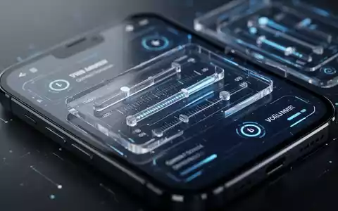 Nahaufnahme eines Smartphones mit einer futuristischen Benutzeroberfläche, die transparente Elemente und separate Lautstärkeregler zeigt. - Foto: über boerse-global.de