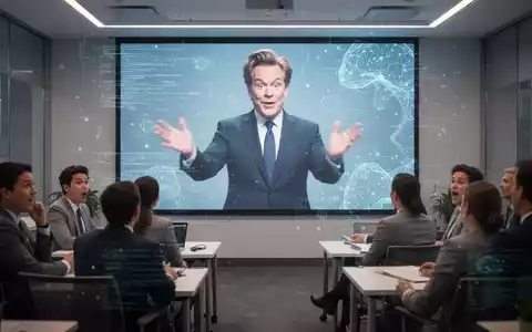 Conan O'Brien on a screen in a corporate training, teaching employees about AI scams. - Foto: über boerse-global.de
