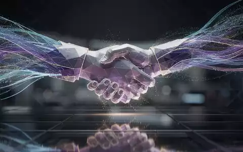 Eine futuristische, leuchtende Darstellung sich verbindender digitaler Elemente, die einen milliardenschweren Tech-Deal symbolisieren. - Foto: über boerse-global.de