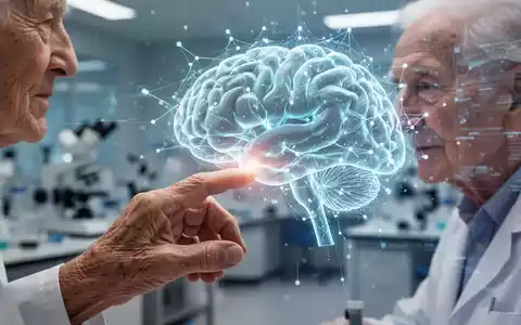 Eine ältere Hand berührt ein leuchtendes, digitales Gehirnhologramm in einem modernen Forschungslabor, das Gedächtnis und kognitive Gesundheit symbolisiert. - Foto: über boerse-global.de