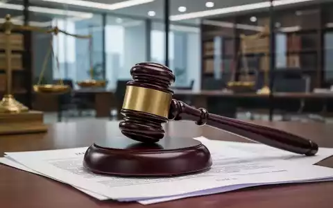 Ein Richterhammer liegt auf juristischen Dokumenten auf einem Holztisch, im Hintergrund ein modernes Büro mit unscharfen Lichtern. - Foto: über boerse-global.de