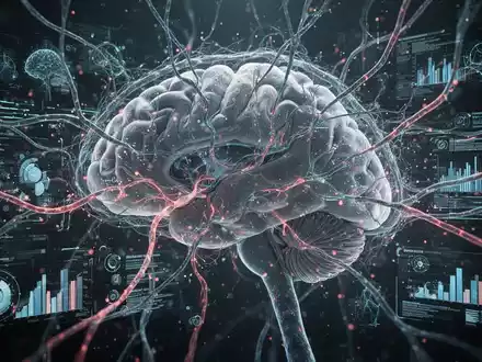 Abstrakte Darstellung von Nervenbahnen und digitalen Datenströmen, die medizinische Forschung und digitale Patientenaufklärung verbinden. - Foto: über boerse-global.de