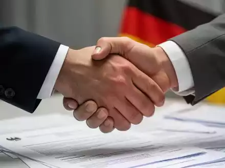 Zwei Hände im Anzug schütteln sich über offiziellen Dokumenten, die eine Einigung zwischen Bund und Ländern symbolisieren. - Foto: über boerse-global.de