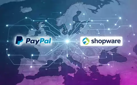 Digital payment flows connecting PayPal and Shopware logos over a stylized map of Europe, representing their new partnership and expansion. - Foto: über boerse-global.de
