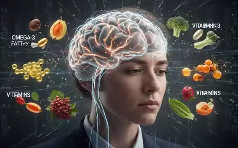 Ein Kopf mit leuchtenden neuronalen Pfaden und Datenströmen, umgeben von Elementen gesunder Ernährung, die Konzentration symbolisieren. - Foto: über boerse-global.de