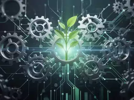 Eine abstrakte Darstellung von ineinandergreifenden Zahnrädern und einem Netzwerk, das Qualitätsmanagement und digitale Transformation symbolisiert. - Foto: über boerse-global.de