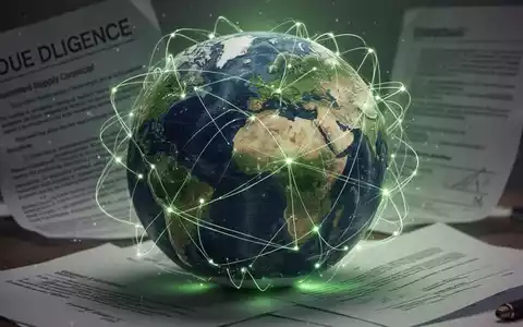 Eine stilisierte Weltkugel mit vernetzten Linien, die globale Lieferketten darstellen, überlagert von Gesetzestexturen. - Foto: über boerse-global.de
