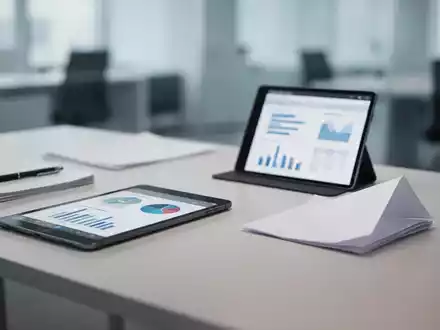 Ein minimalistischer Schreibtisch mit einem Tablet, wenigen organisierten Gegenständen und einem einzelnen Blatt Papier, das Effizienz symbolisiert. - Foto: über boerse-global.de