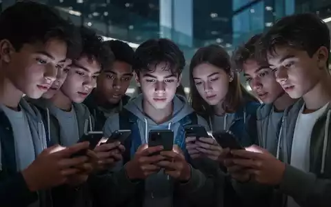 Jugendliche schauen auf ihre Smartphones, ihre Gesichter werden vom Bildschirmlicht beleuchtet, in einer urbanen Umgebung. - Foto: über boerse-global.de