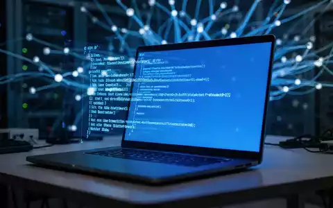 A laptop screen glows blue, displaying error messages. Blurred network connections are in the background, symbolizing system instability. - Foto: über boerse-global.de