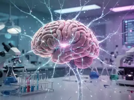 Nahaufnahme eines menschlichen Gehirns mit leuchtenden neuronalen Verbindungen, die wissenschaftliche Forschung und Regeneration symbolisieren. - Foto: über boerse-global.de