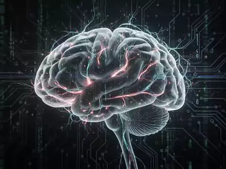 Abstraktes Bild eines menschlichen Gehirns mit leuchtenden Neuronen und digitalen Datenströmen, die auf Neurotechnologie und KI-Risiken hinweisen. - Foto: über boerse-global.de