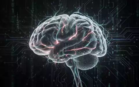 Abstraktes Bild eines menschlichen Gehirns mit leuchtenden Neuronen und digitalen Datenströmen, die auf Neurotechnologie und KI-Risiken hinweisen. - Foto: über boerse-global.de