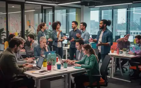 Eine diverse Gruppe von Erwachsenen arbeitet und interagiert in einem modernen Büro, das Kreativität und Zusammenarbeit fördert. - Foto: über boerse-global.de