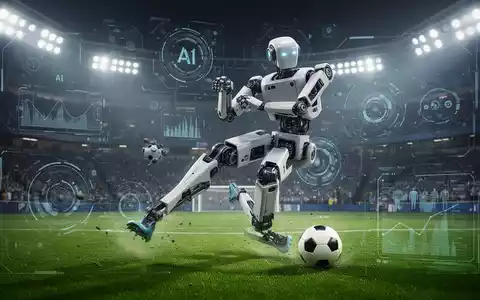 A humanoid robot, similar to Atlas, in mid-kick on a soccer field, with stadium lights in the background. - Foto: über boerse-global.de