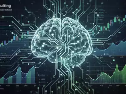 A glowing neural network representing AI and IT services, overlaid with subtle financial charts, symbolizing the German IT market. - Foto: über boerse-global.de