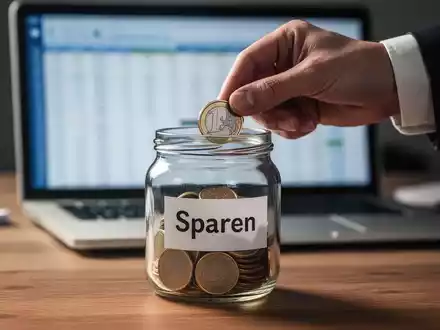 Eine Hand legt eine Euro-Münze in ein Sparglas. Im Hintergrund sind unscharfe Finanzdokumente zu sehen. - Foto: über boerse-global.de