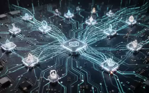 A glowing, intricate circuit board with digital data streams flowing, symbolizing AI and open-source software development. - Foto: über boerse-global.de