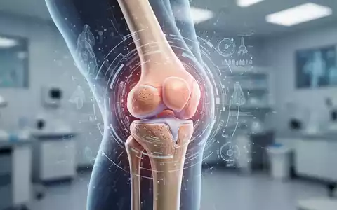 Nahaufnahme eines menschlichen Kniegelenks mit subtilen technologischen Überlagerungen, die fortschrittliche Orthopädie symbolisieren. - Foto: über boerse-global.de