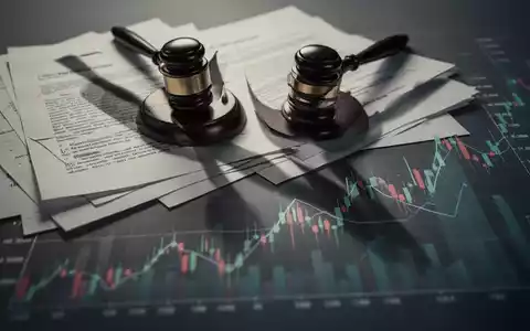 Gerichtshämmer und Klageschriften werfen Schatten auf einen fallenden Aktienchart, der Rechtsstreitigkeiten und finanzielle Verluste symbolisiert. - Foto: über boerse-global.de