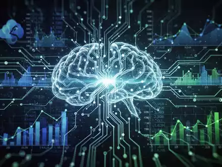 A glowing, futuristic neural network overlaid with abstract financial data, symbolizing AI-driven digital banking and autonomous transactions. - Foto: über boerse-global.de