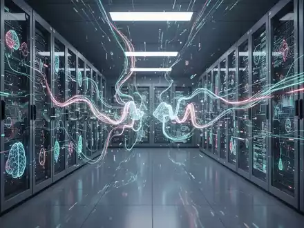 A stylized server room with vibrant, interconnected data streams symbolizing the management of digital chaos through advanced AI. - Foto: über boerse-global.de