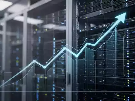 Ein stilisierter, nach oben zeigender Finanzgraph, der ein starkes Wachstum darstellt, über moderner Server-Hardware. - Foto: über boerse-global.de