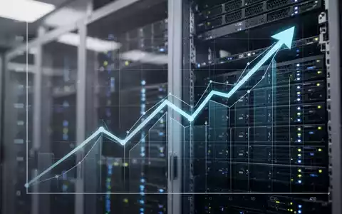 Ein stilisierter, nach oben zeigender Finanzgraph, der ein starkes Wachstum darstellt, über moderner Server-Hardware. - Foto: über boerse-global.de