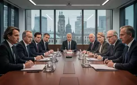 Eine Gruppe von Stadtvertretern in einem Konferenzraum, die sich ernsthaft über Dokumente beugt und diskutiert. - Foto: über boerse-global.de