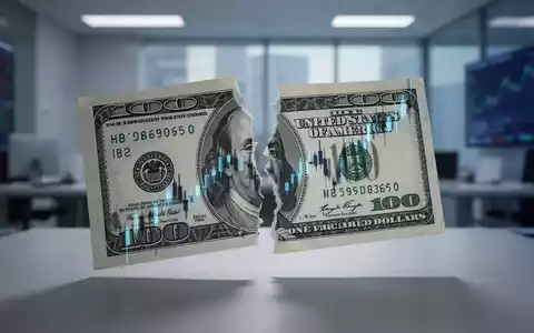 Ein zerrissener Dollarschein mit dem Schatten eines fallenden Börsencharts, der auf ihn fällt, in einem Finanzbüro. - Foto: über boerse-global.de