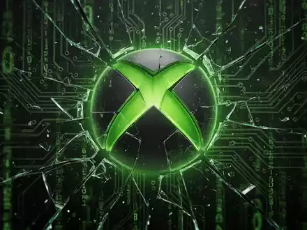 A fractured, glowing green Xbox logo reassembling amidst circuit board patterns, symbolizing reevaluation and strategic change. - Foto: über boerse-global.de