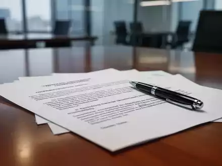 Ein Stift liegt auf einem rechtlichen Dokument, möglicherweise einem Arbeitsvertrag oder einer Kündigung, auf einem Schreibtisch. - Foto: über boerse-global.de