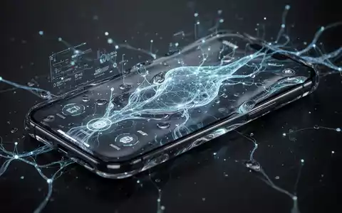 A close-up of a futuristic smartphone screen displaying a 'Liquid Glass' user interface with abstract glowing elements, representing AI integration. - Foto: über boerse-global.de