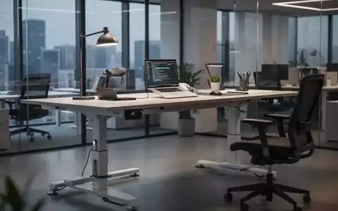 Ein moderner, elektrisch höhenverstellbarer Schreibtisch in einem stilvollen Büro mit Laptop und ergonomischem Zubehör. - Foto: über boerse-global.de