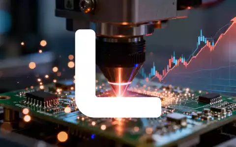 Ein Laserstrahl schneidet präzise eine Leiterplatte, darüber eine subtile Börsenchart-Überlagerung, die Wachstum zeigt. - Foto: über boerse-global.de