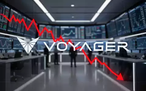 Eine rote Linie auf einem Finanzdiagramm, die stark nach unten zeigt, vor dem verschwommenen Hintergrund eines Handelsraums. - Foto: über boerse-global.de