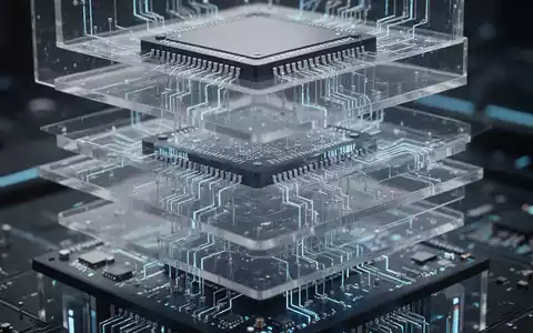 Close-up of a futuristic 3D integrated circuit (IC) showing vertically stacked layers and intricate connections, representing advanced chip design. - Foto: über boerse-global.de