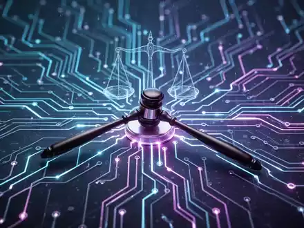 Eine futuristische Darstellung eines neuronalen Netzes oder einer Leiterplatte, die Recht und KI-Regulierung symbolisiert. - Foto: über boerse-global.de