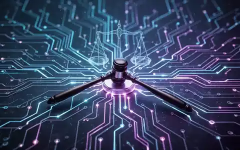 Eine futuristische Darstellung eines neuronalen Netzes oder einer Leiterplatte, die Recht und KI-Regulierung symbolisiert. - Foto: über boerse-global.de