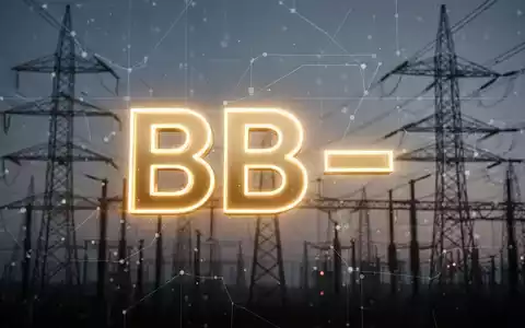 Ein stilisiertes, leuchtendes BBB- Rating-Symbol vor einem abstrakten Hintergrund, der Energieversorgungsnetze darstellt. - Foto: über boerse-global.de
