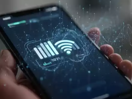 A close-up of a smartphone screen showing network signal bars, Wi-Fi icon, and digital speed indicators. - Foto: über boerse-global.de