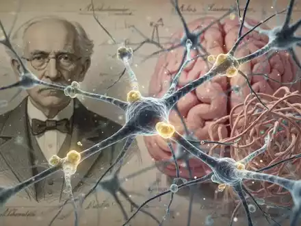 Mikroskopische Ansicht von Hirngewebe mit Amyloid-Plaques und Tau-Tangles, im Hintergrund verschwommenes Porträt von Alois Alzheimer. - Foto: über boerse-global.de